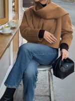 ⁦معطف نسائي قصير بأكمام طويلة وياقة V⁩ - الصورة ⁦10⁩