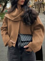 ⁦معطف نسائي قصير بأكمام طويلة وياقة V⁩ - الصورة ⁦11⁩