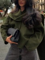 ⁦معطف نسائي قصير بأكمام طويلة وياقة V⁩ - الصورة ⁦12⁩