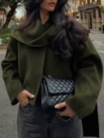 ⁦معطف نسائي قصير بأكمام طويلة وياقة V⁩ - الصورة ⁦13⁩