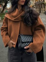 ⁦معطف نسائي قصير بأكمام طويلة وياقة V⁩ - الصورة ⁦18⁩