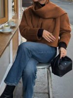 ⁦معطف نسائي قصير بأكمام طويلة وياقة V⁩ - الصورة ⁦19⁩