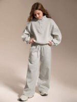 طقم رياضي للفتيات  سويت شيرت وبنطلون رمادي