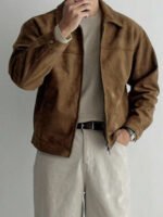 ⁦معطف رجالي بني داكن من الجلد المدبوغ⁩ - الصورة ⁦2⁩