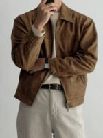 ⁦معطف رجالي بني داكن من الجلد المدبوغ⁩ - الصورة ⁦5⁩