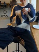 سويتر نسائي فضفاض ب بألوان متداخلة