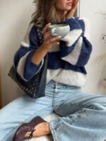 ⁦سويتر نسائي فضفاض ب بألوان متداخلة⁩ - الصورة ⁦8⁩