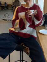 ⁦سويتر نسائي فضفاض ب بألوان متداخلة⁩ - الصورة ⁦9⁩