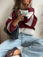 ⁦سويتر نسائي فضفاض ب بألوان متداخلة⁩ - الصورة ⁦15⁩